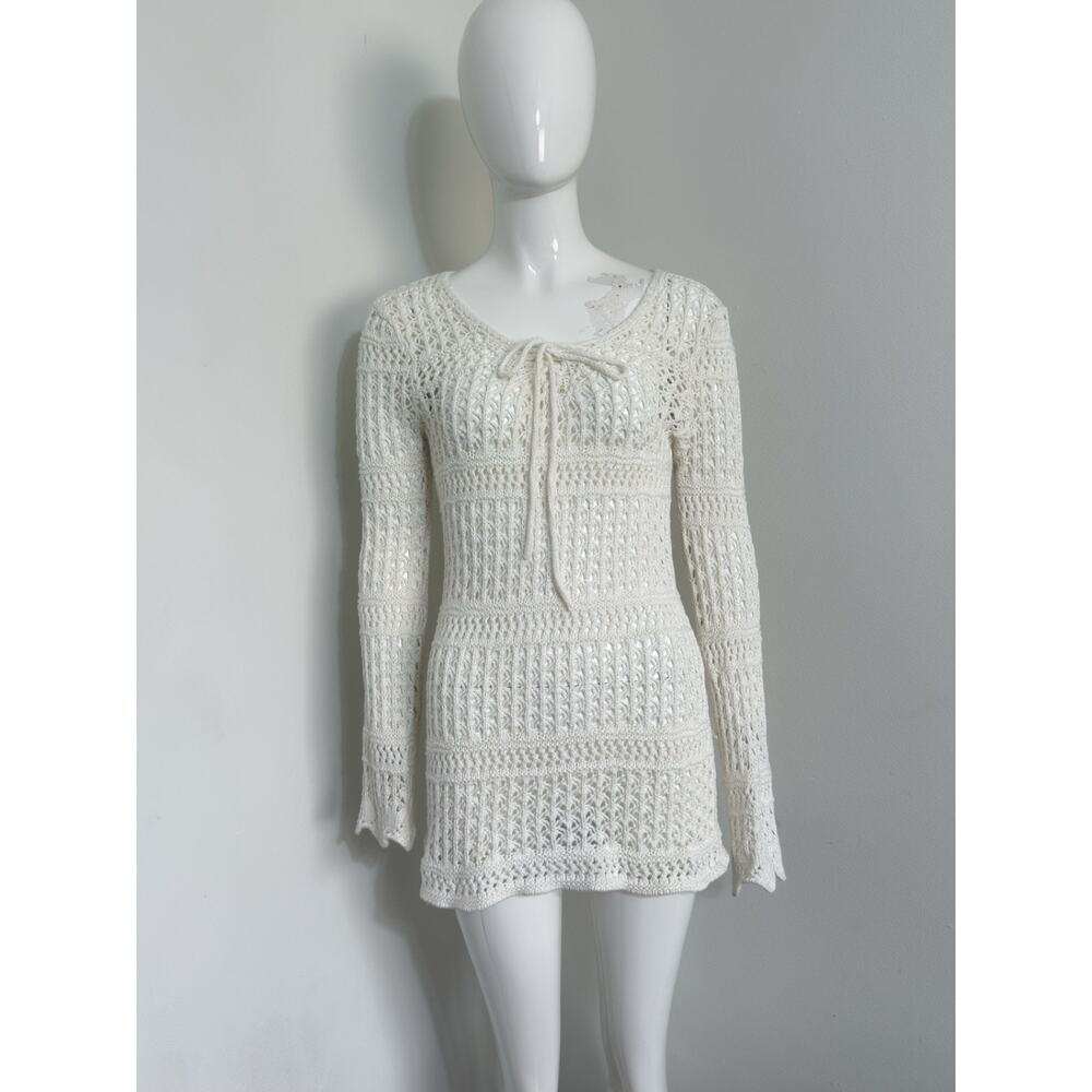 Women's Crochet Cover Up 100% Cotton Beachy Long Sleeve Size M Cottagecore